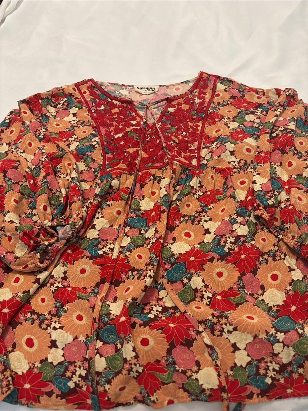 Savannah Jane Boho Floral blouse multi color SZ 2X plus size peasant embroidered - Picture 13 of 13